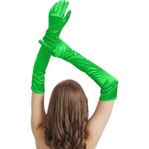 Women's Bright Green Imported Satin Elbow Length Halloween Cosplay Opera Gloves